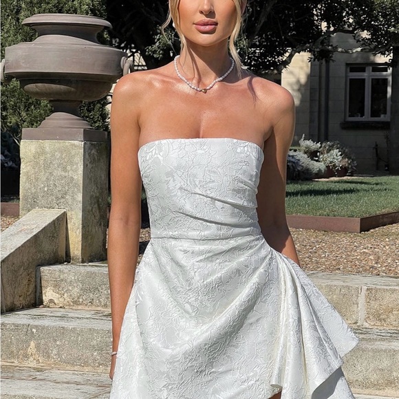 Chic Strapless White Mini Dress - Picture 2 of 5